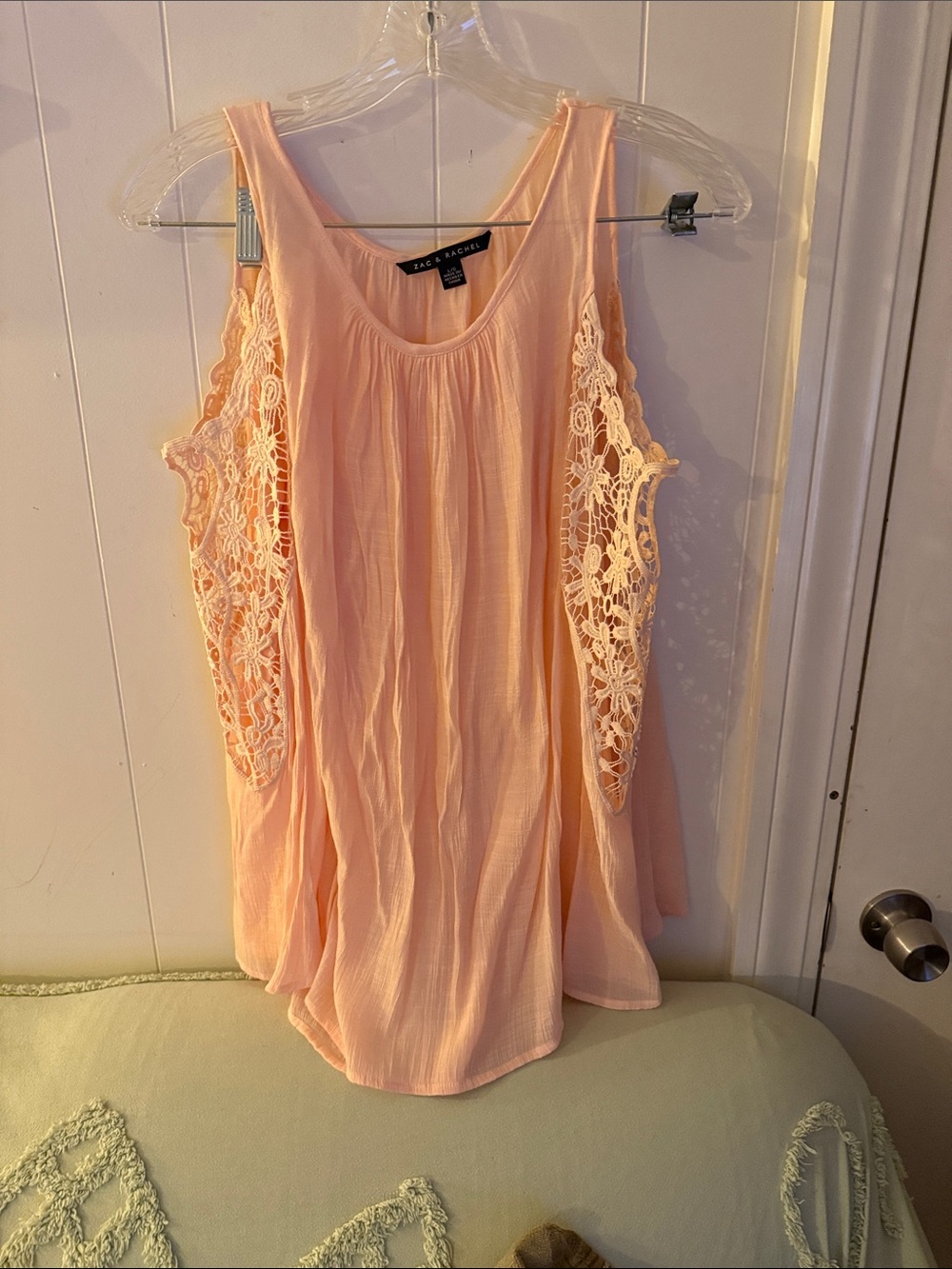 Zac & Rachel Light Pink Crochet-Trim Cold Shoulder Top